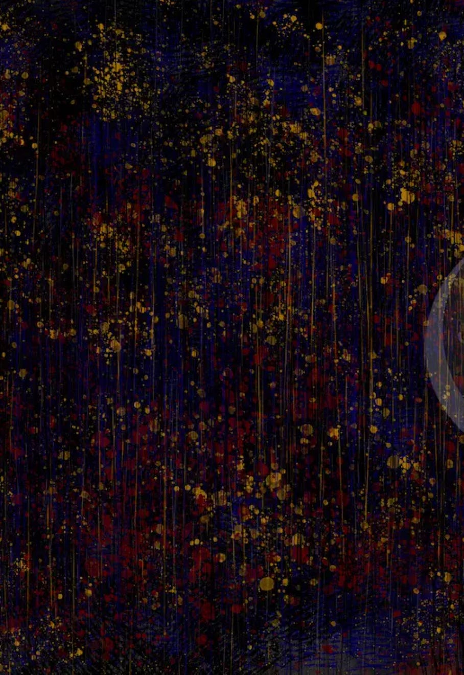 “Secondary Primary” by JJ Ashton - Digital, mixed media, abstract painting in mainly primary colors: blue, red, yellow, and black.